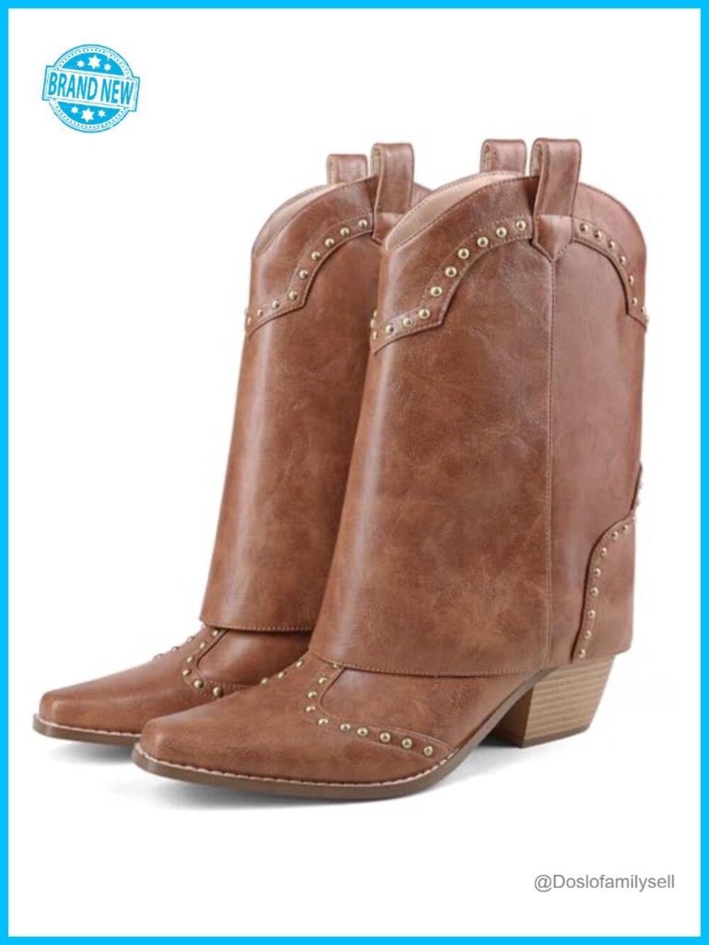 Women's Western Ankle Boots Faux Leather Snip Toe Chunky Heel Pull On
